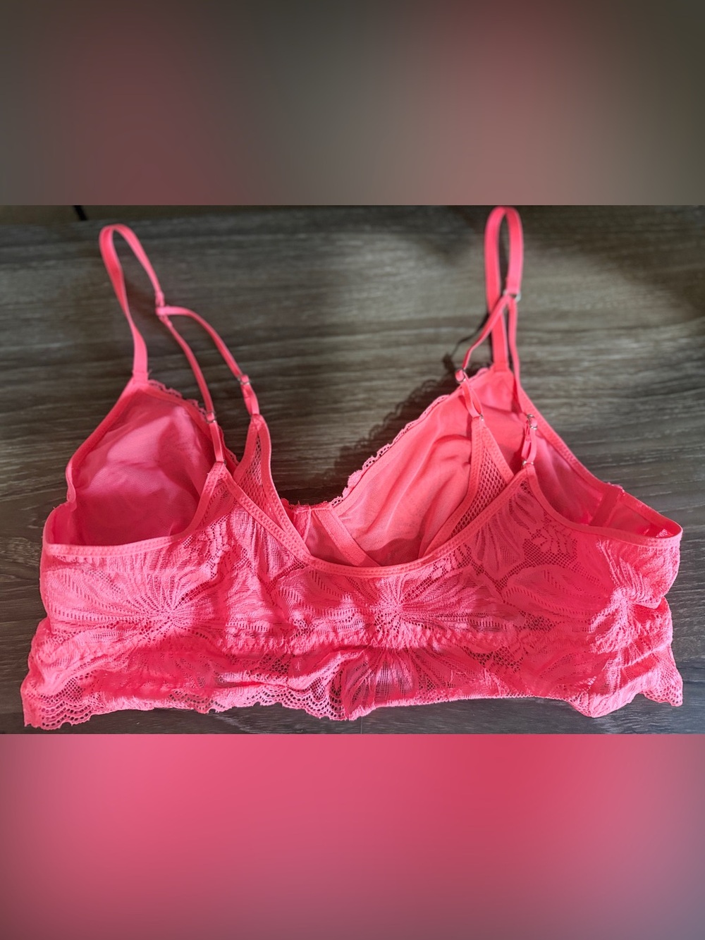 Aerie Real Good Floral Lace Bralette-Coral Pink-Size Medium - Picture 7 of 10